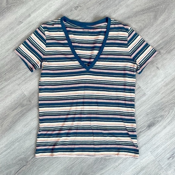 Madewell Multicolor Striped V-Neck T-Shirt - Picture 1 of 4